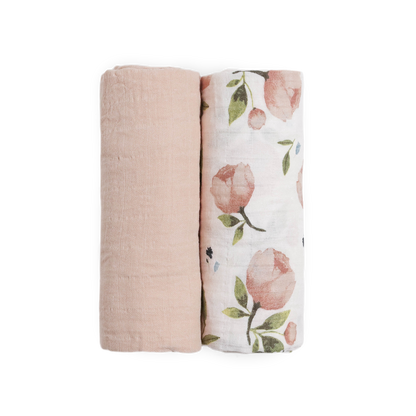 Organic Cotton Muslin Swaddle Blanket 2 Pack - Watercolor Floret