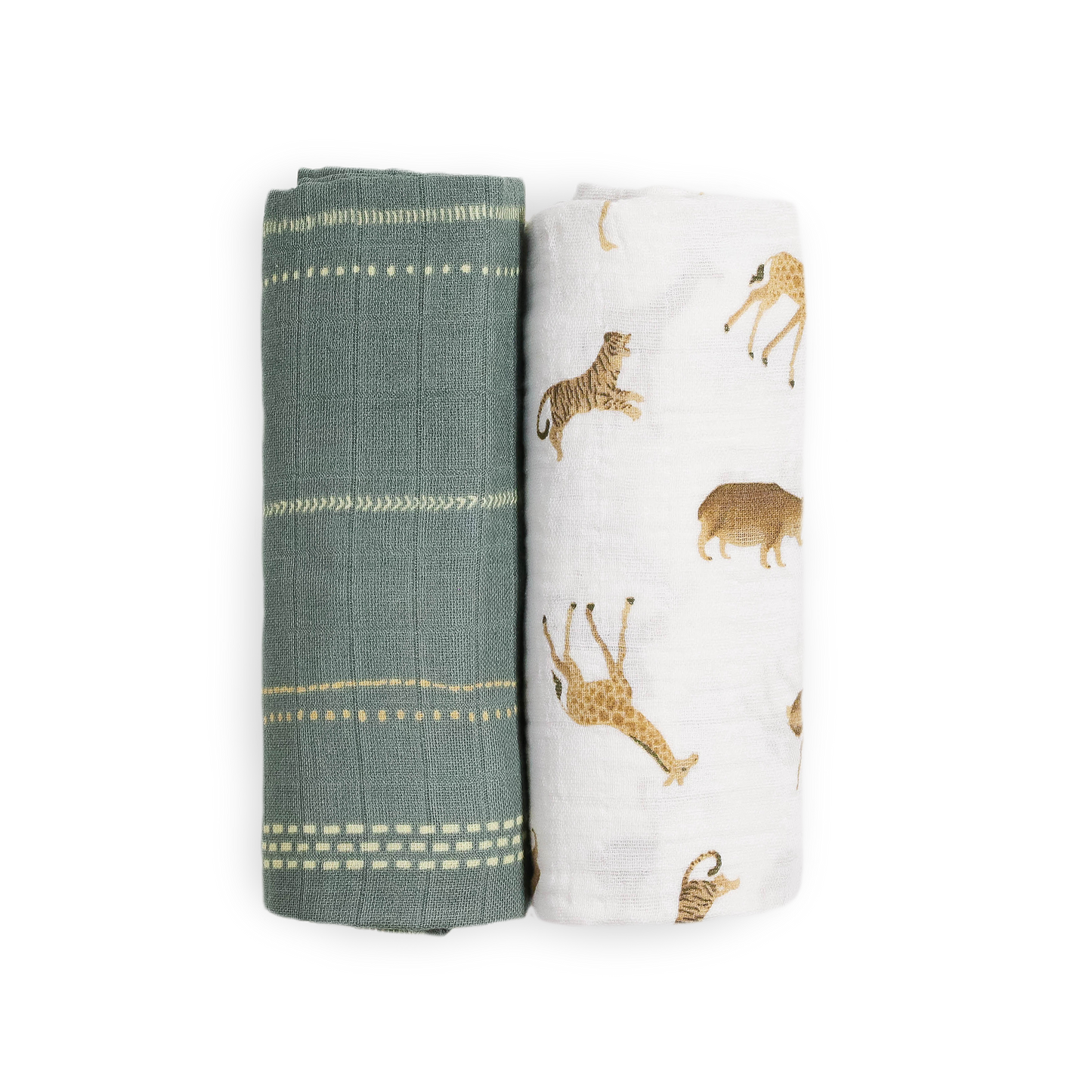 Organic Cotton Muslin Swaddle Blanket 2 Pack - Animal Crackers