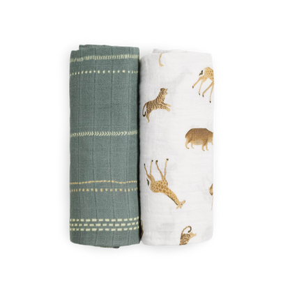 Organic Cotton Muslin Swaddle Blanket 2 Pack - Animal Crackers