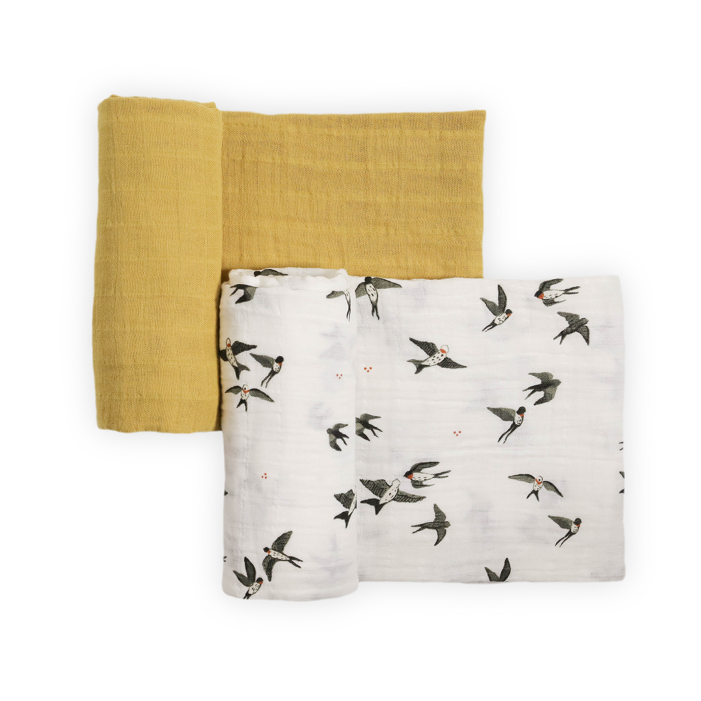 Organic Cotton Muslin Swaddle Blanket 2 Pack - Swallows