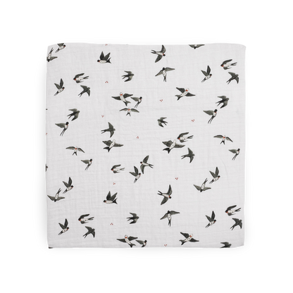 Organic Cotton Muslin Swaddle Blanket 2 Pack - Swallows