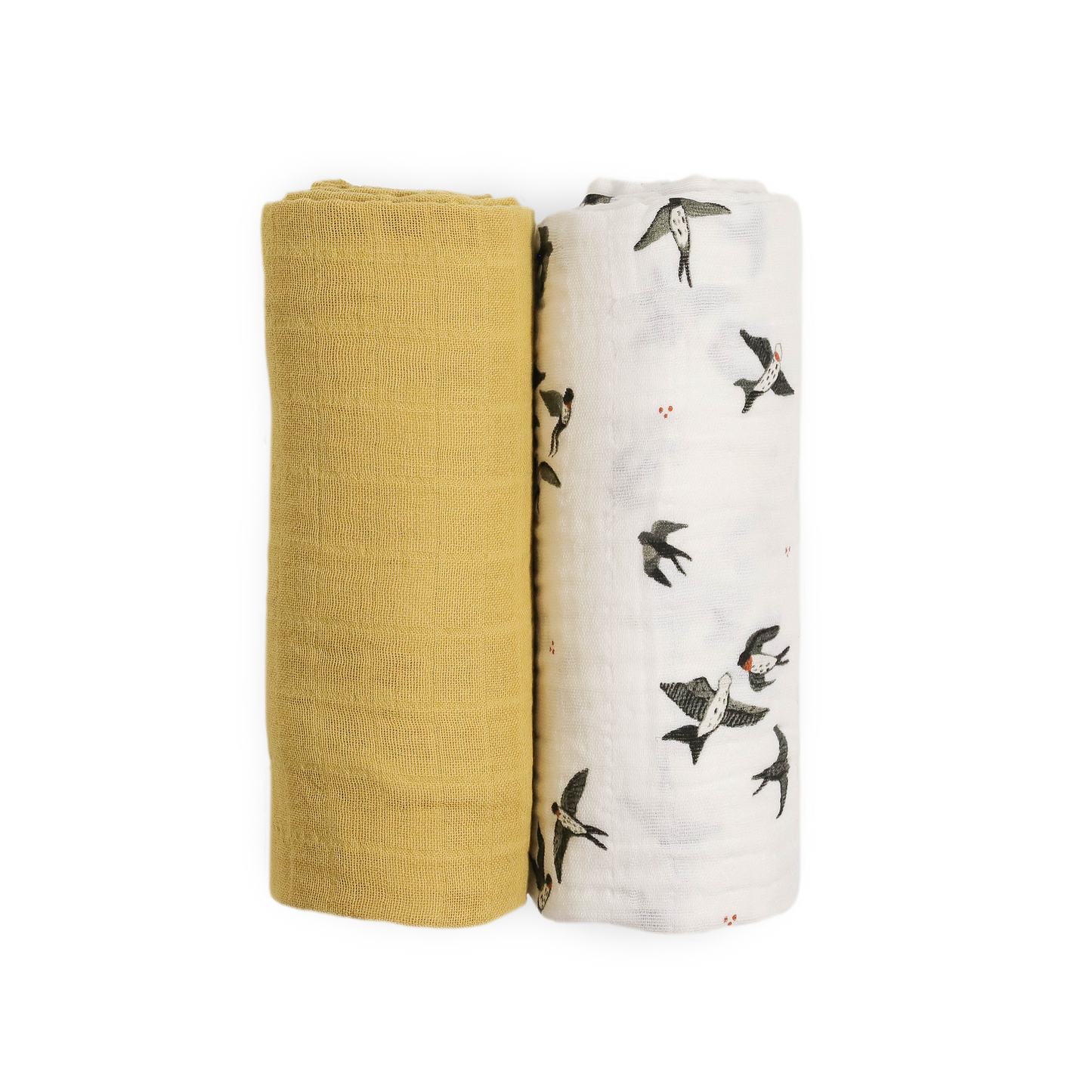 Organic Cotton Muslin Swaddle Blanket 2 Pack - Swallows