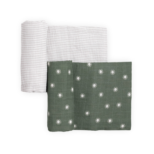 Organic Cotton Muslin Swaddle Blanket 2 Pack - Sage Suns