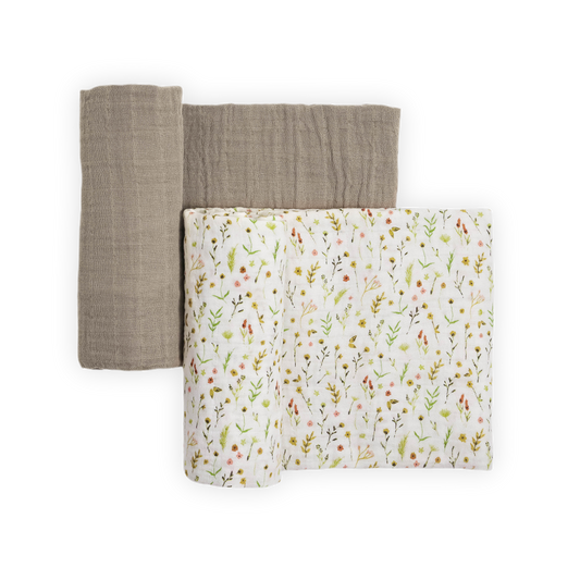 Organic Cotton Muslin Swaddle Blanket 2 Pack - Floral Field