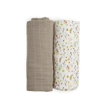 Organic Cotton Muslin Swaddle Blanket 2 Pack - Floral Field