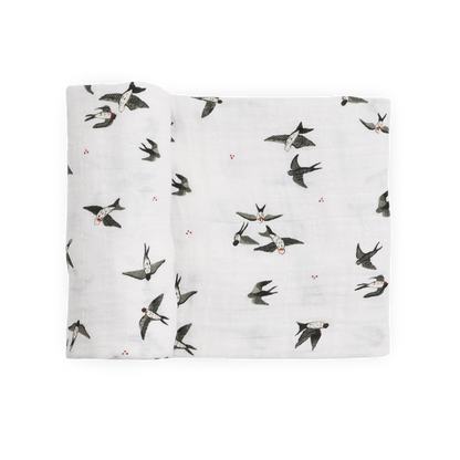 Organic Cotton Muslin Swaddle Blanket - Swallows