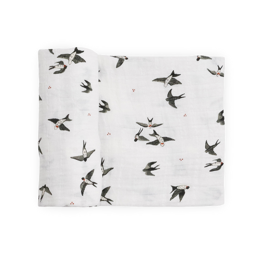 Organic Cotton Muslin Swaddle Blanket - Swallows