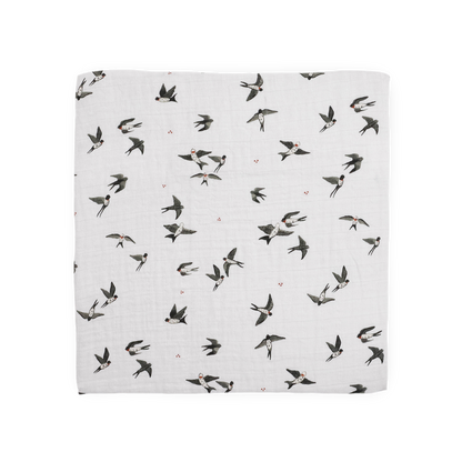 Organic Cotton Muslin Swaddle Blanket - Swallows