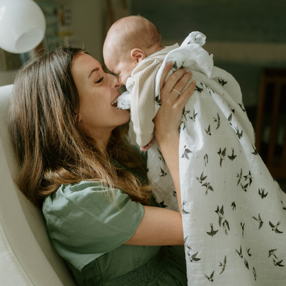 Organic Cotton Muslin Swaddle Blanket - Swallows