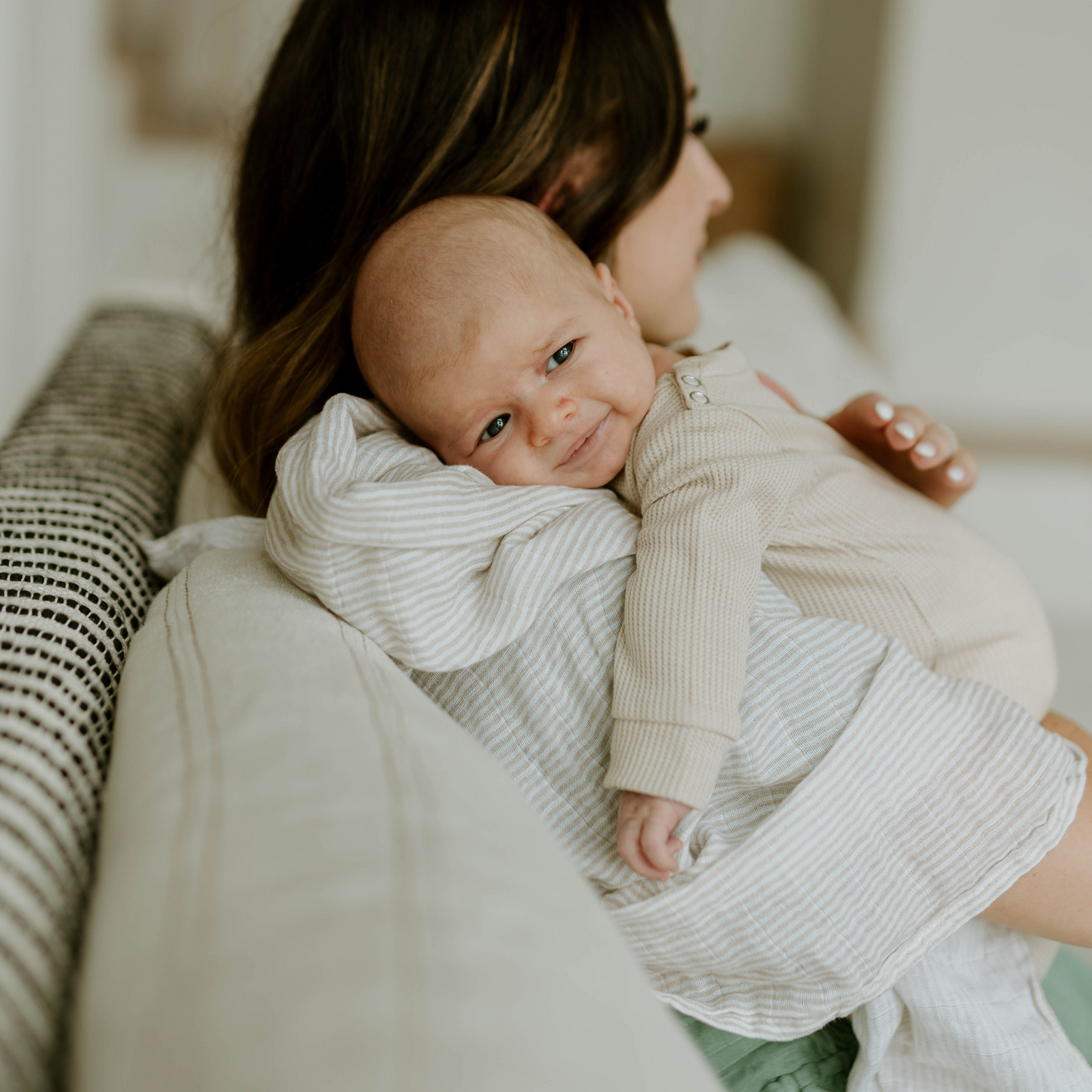 Organic Cotton Muslin Swaddle Blanket - Sand Stripe