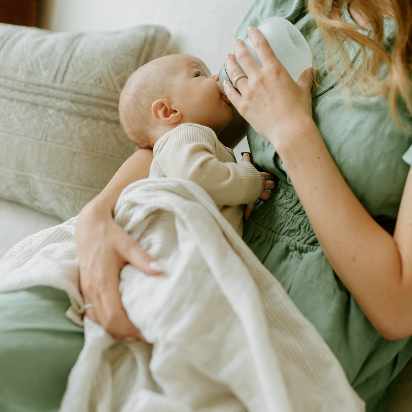 Organic Cotton Muslin Swaddle Blanket - Sand Stripe