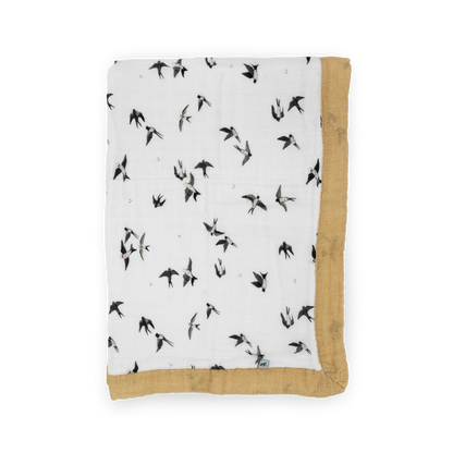 Organic Cotton Muslin Baby Quilt - Swallows