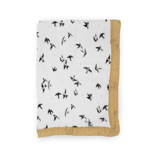 Organic Cotton Muslin Baby Quilt - Swallows