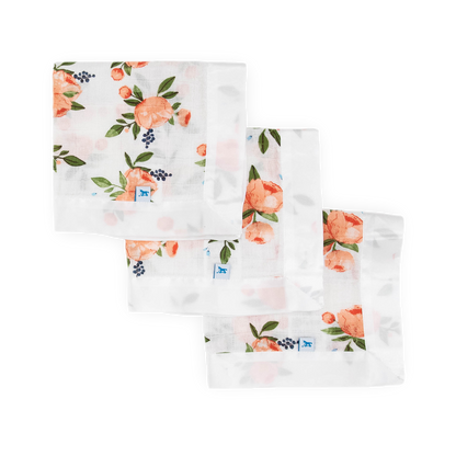 Cotton Muslin Security Blanket 3 Pack - Watercolor Roses