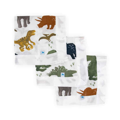 Cotton Muslin Security Blanket 3 Pack - Dino Friends