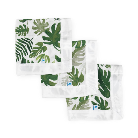 Cotton Muslin Security Blanket 3 Pack - Tropical Leaf