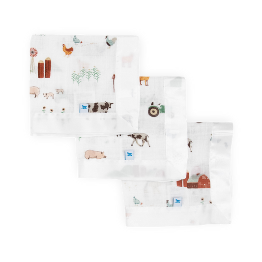 Cotton Muslin Security Blanket 3 Pack - Farmyard