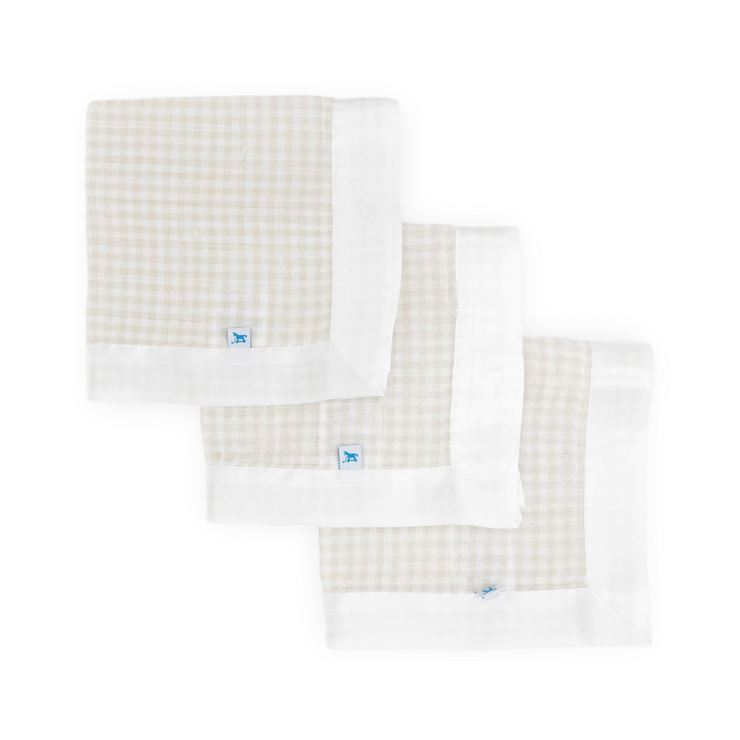 Cotton Muslin Security Blanket 3 Pack - Tan Gingham