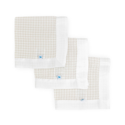 Cotton Muslin Security Blanket 3 Pack - Tan Gingham