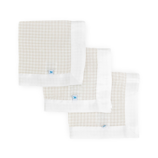 Cotton Muslin Security Blanket 3 Pack - Tan Gingham