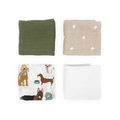 Cotton Muslin Squares 4 Pack - Woof