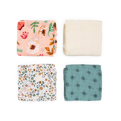 Cotton Muslin Squares 4 Pack - Vintage Floral