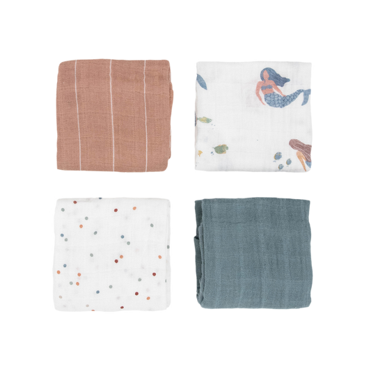 Cotton Muslin Squares 4 Pack - Mermaids