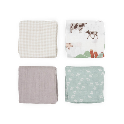 Cotton Muslin Squares 4 Pack - Farmyard