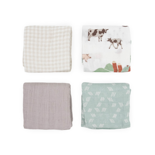 Cotton Muslin Squares 4 Pack - Farmyard