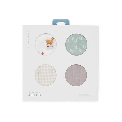 Cotton Muslin Squares 4 Pack - Farmyard