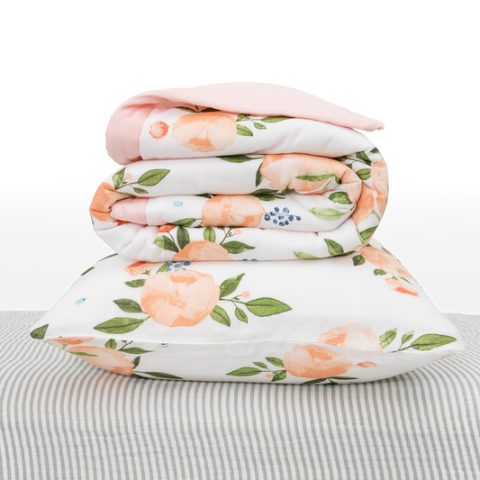 Cotton Muslin Toddler Bedding 3 Piece Set - Watercolor Roses Grande