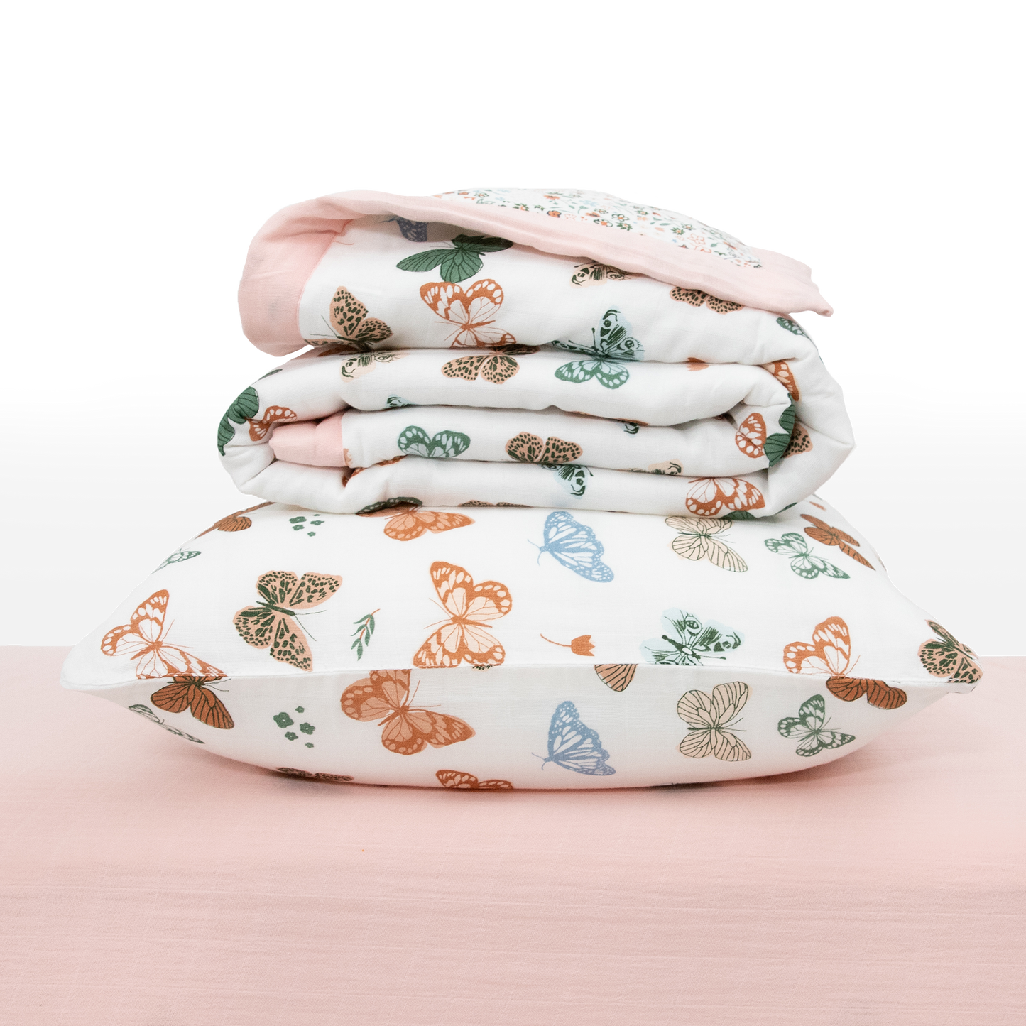 Cotton Muslin Toddler Bedding 3 Piece Set - Butterflies