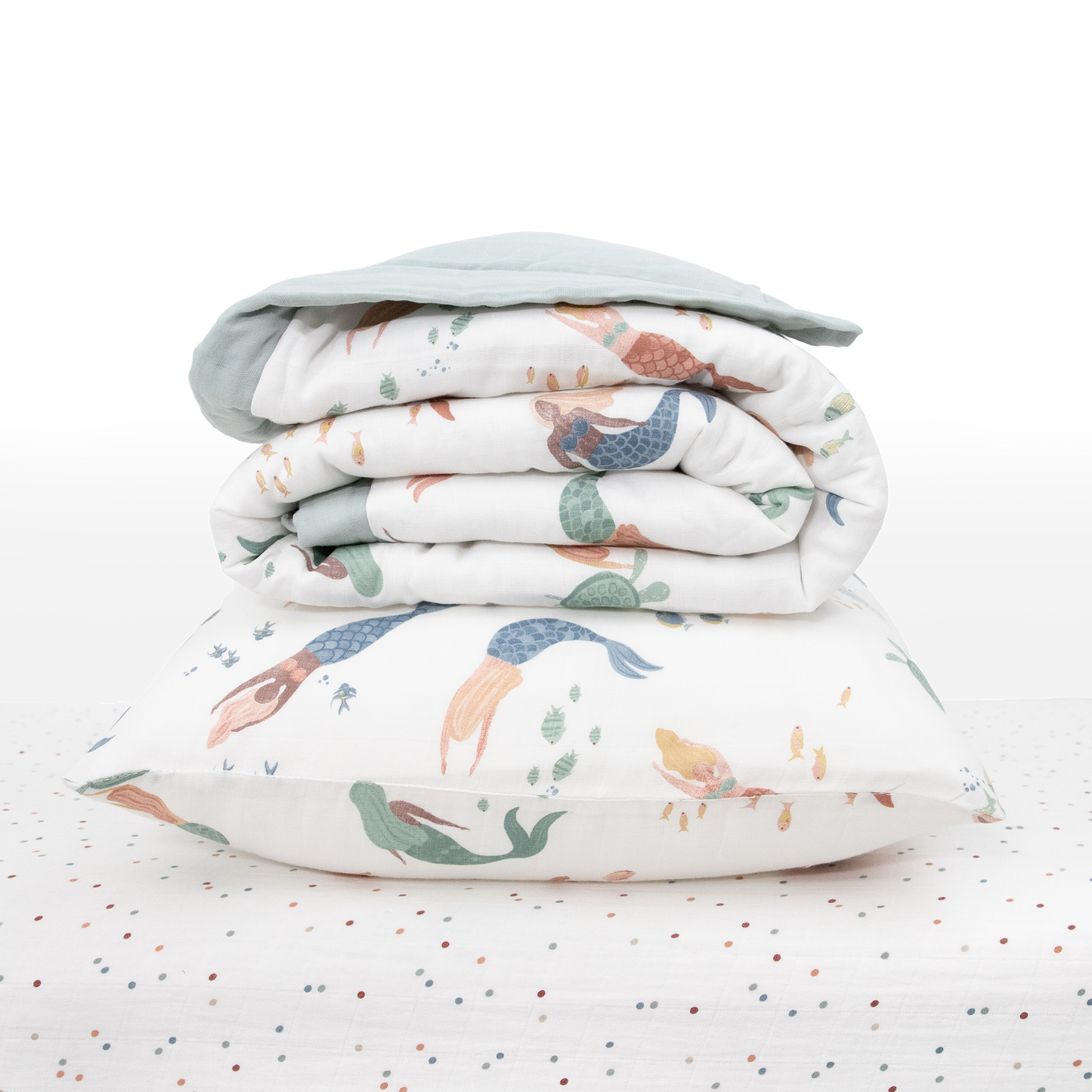 Cotton Muslin Toddler Bedding 3 Piece Set - Mermaid Party