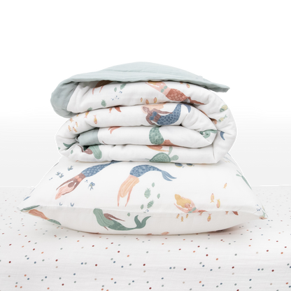 Cotton Muslin Toddler Bedding 3 Piece Set - Mermaid Party