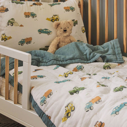 Cotton Muslin Toddler Bedding 3 Piece Set - Work Trucks