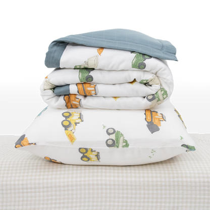 Cotton Muslin Toddler Bedding 3 Piece Set - Work Trucks