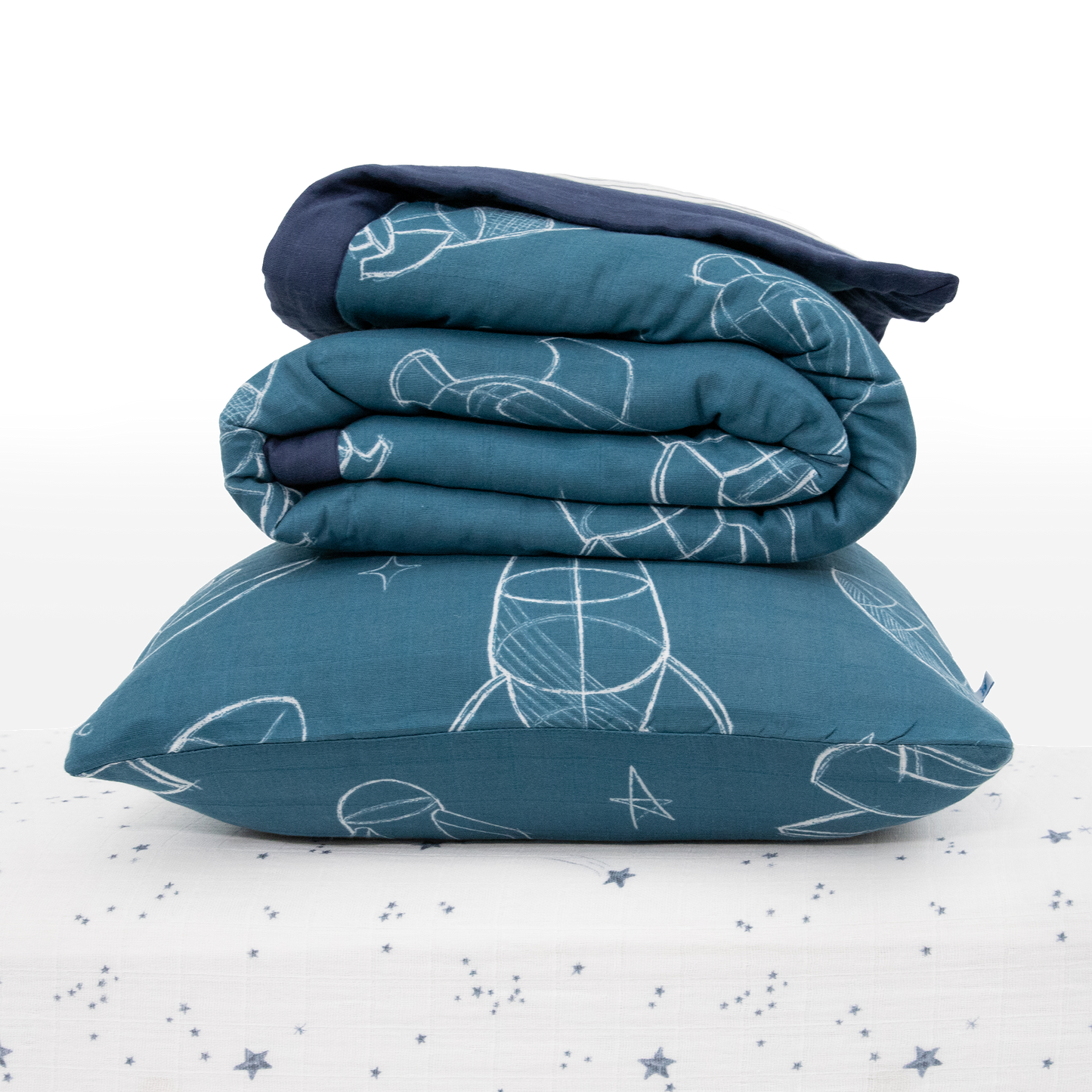 Cotton Muslin Toddler Bedding 3 Piece Set - Blast Off