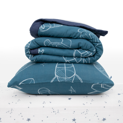 Cotton Muslin Toddler Bedding 3 Piece Set - Blast Off