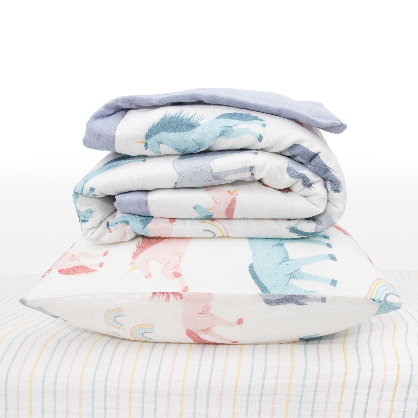 Cotton Muslin Toddler Bedding 3 Piece Set - Unicorns