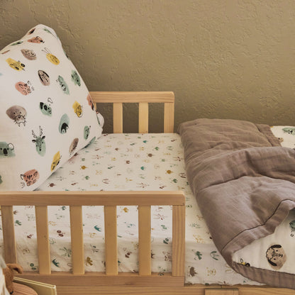 Cotton Muslin Toddler Bedding 3 Piece Set - Watercolor Critters