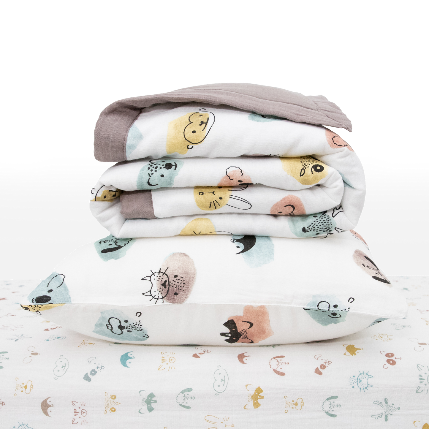 Cotton Muslin Toddler Bedding 3 Piece Set - Watercolor Critters