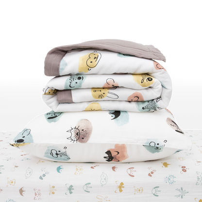 Cotton Muslin Toddler Bedding 3 Piece Set - Watercolor Critters