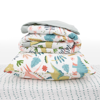 Cotton Muslin Toddler Bedding 3 Piece Set - Boho Dino