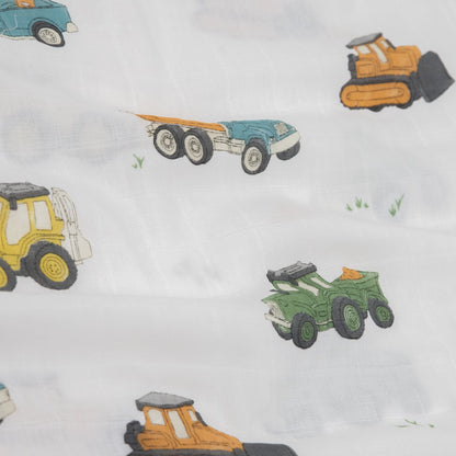 Cotton Muslin Pillowcase 2 Pack - Work Trucks