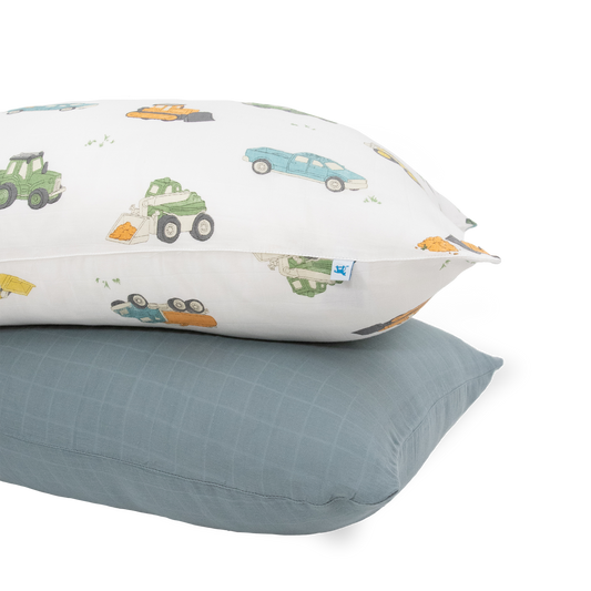 Cotton Muslin Pillowcase 2 Pack - Work Trucks