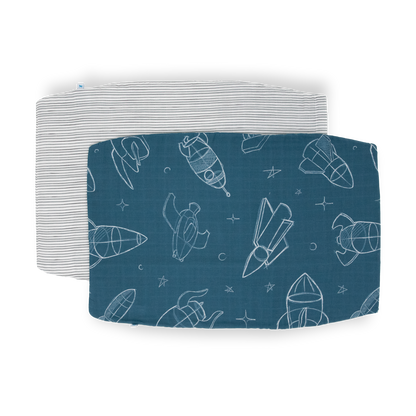 Cotton Muslin Pillowcase 2 Pack - Blast Off