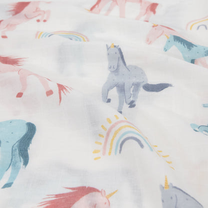 Cotton Muslin Pillowcase 2 Pack - Unicorns