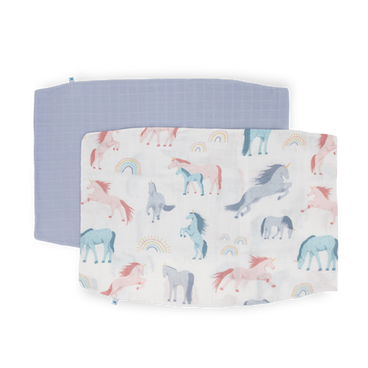 Cotton Muslin Pillowcase 2 Pack - Unicorns