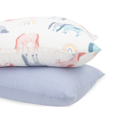 Cotton Muslin Pillowcase 2 Pack - Unicorns