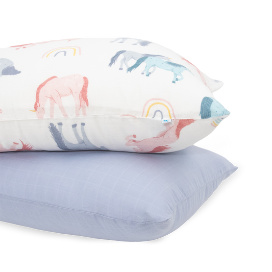 Cotton Muslin Pillowcase 2 Pack - Unicorns